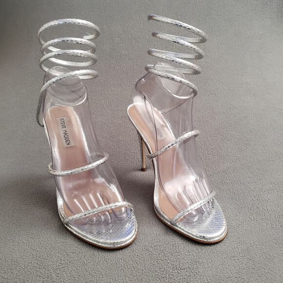 Steve Madden Shoes - Steve Madden‎ Exotica Heels Metallic Silver Snake Size 8 SMAD-WZ1229 Wrap-around